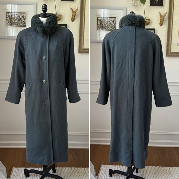 Vintage Modes Me-Jay Montreal Virgin Wool Authentic Fur Coat Green 6 - Picture 1 of 9